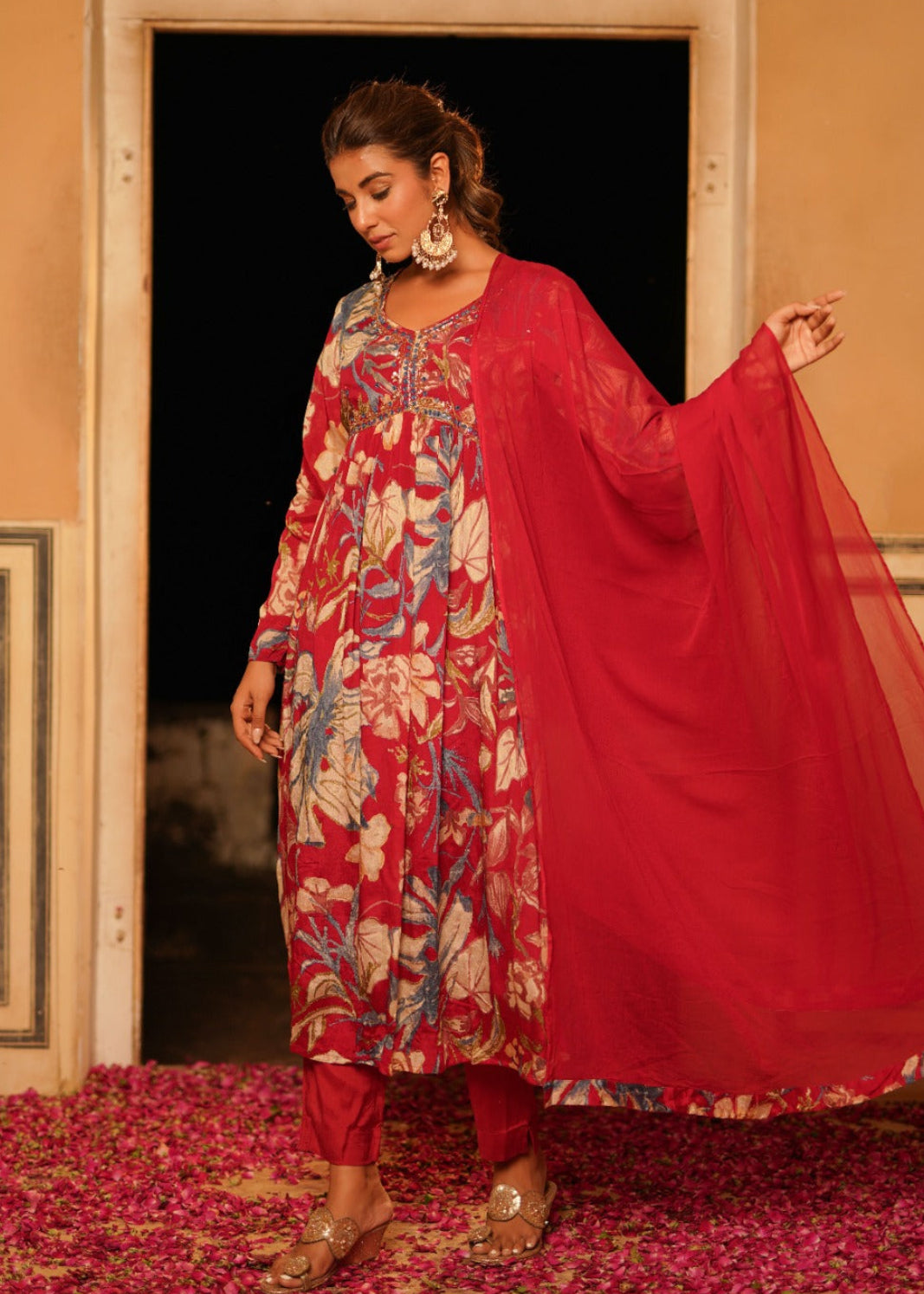 Maroon Alia Cut Mirror Embroidery Suit