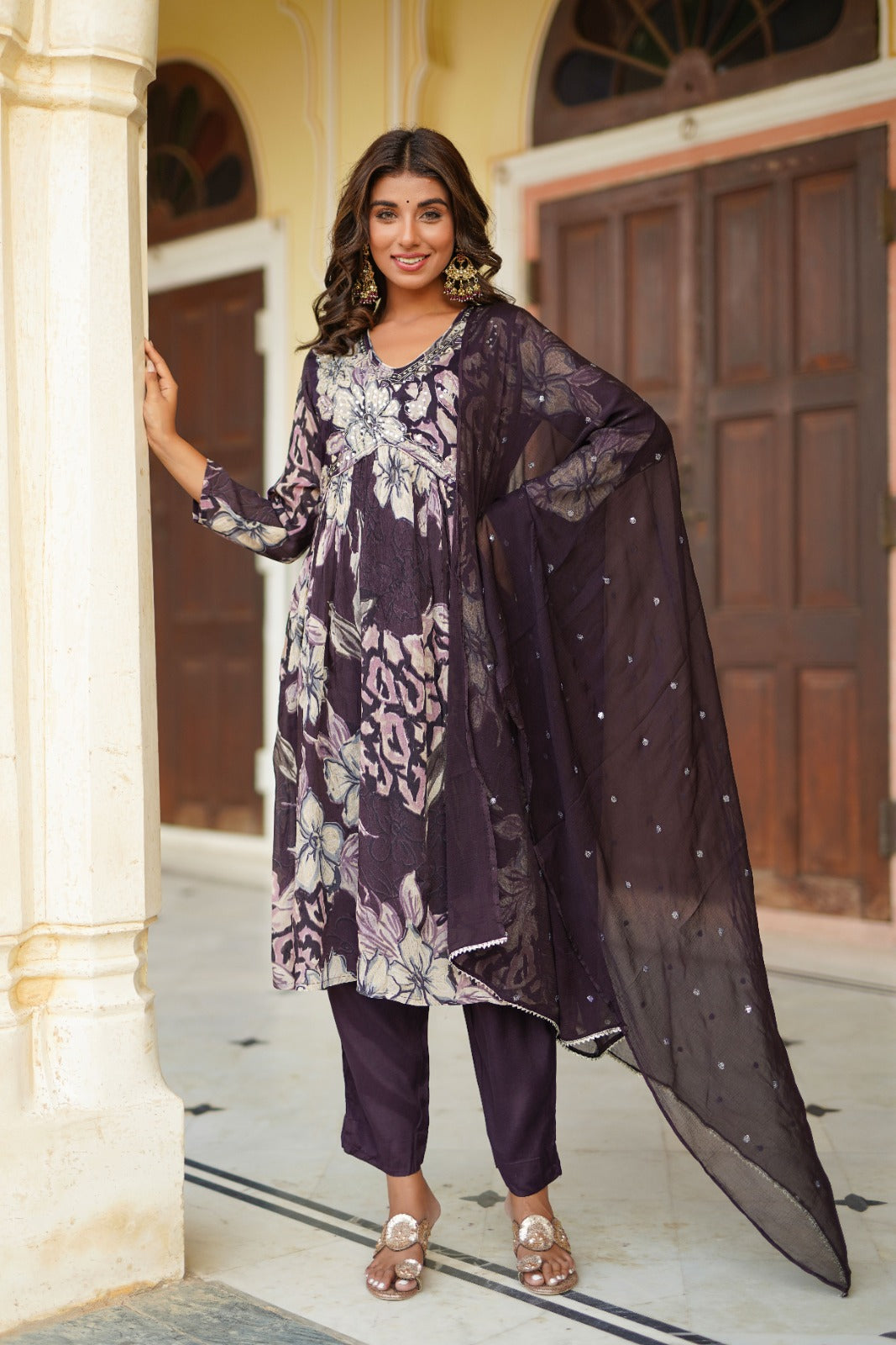 Alia Cut Suit With Mirror Work