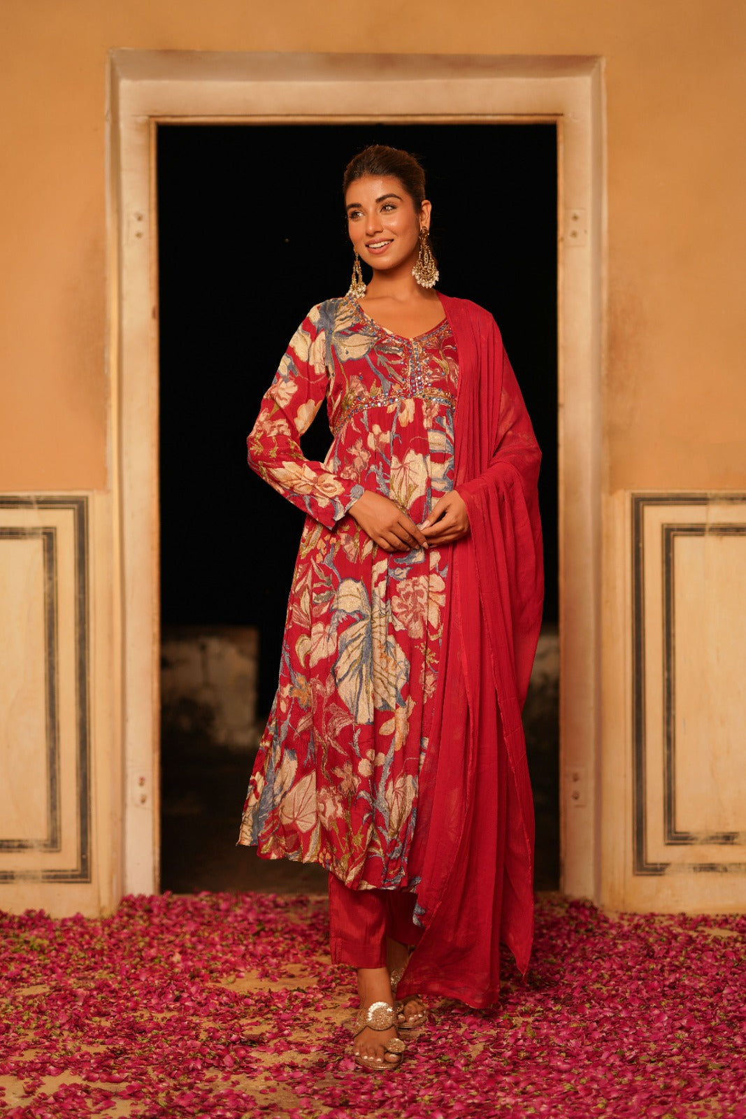 Maroon Alia Cut Mirror Embroidery Suit