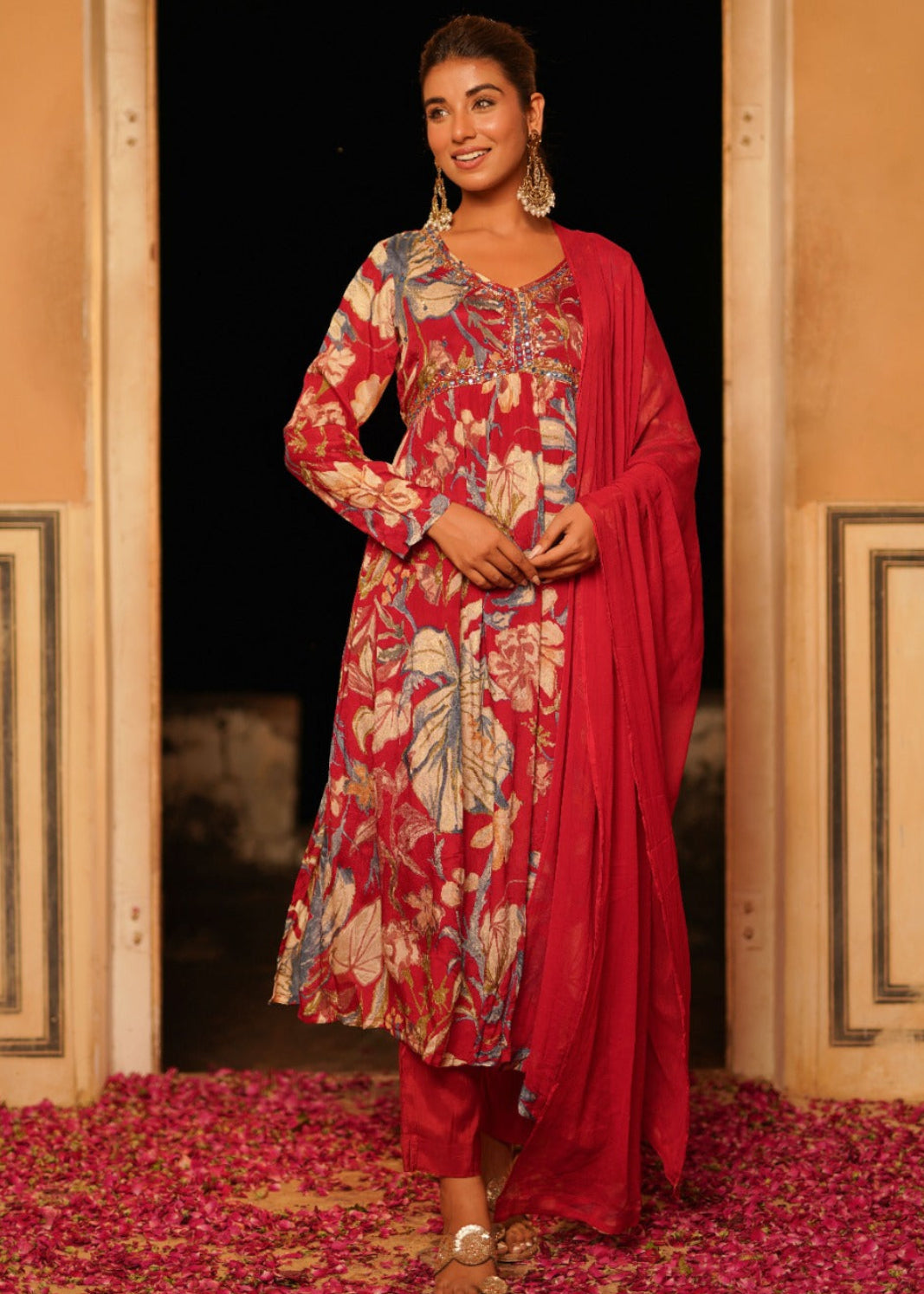 Maroon Alia Cut Mirror Embroidery Suit