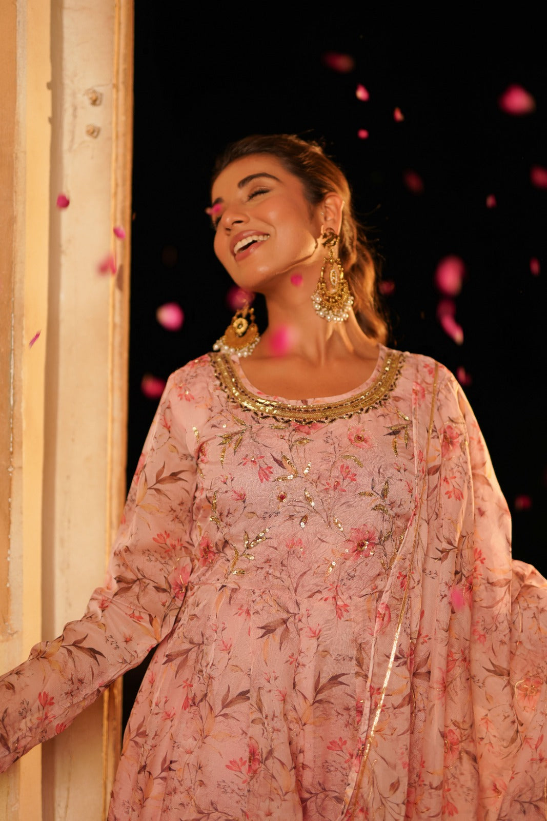 Soft Pink Floral Zardosi Work Anarkali Set