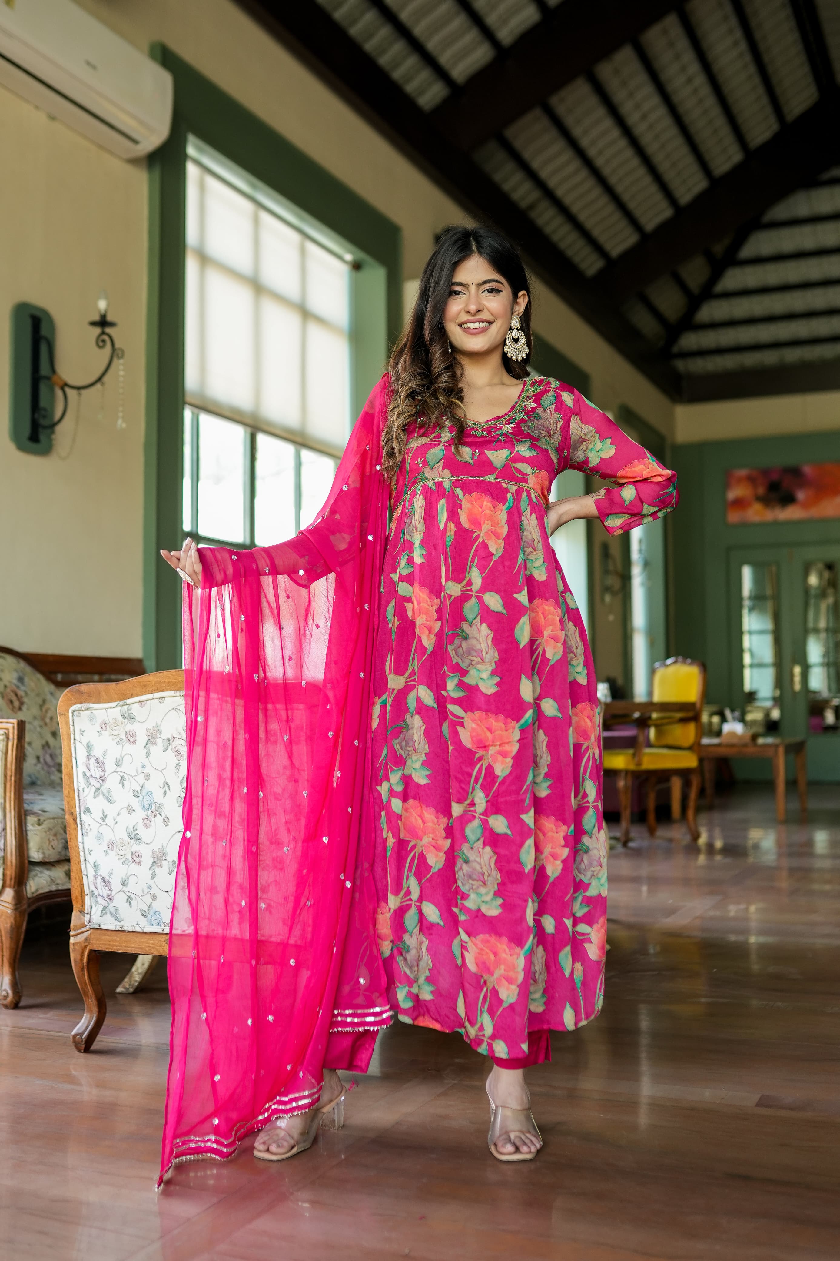 Floral Nyra Mirror Work Neckline Set Set