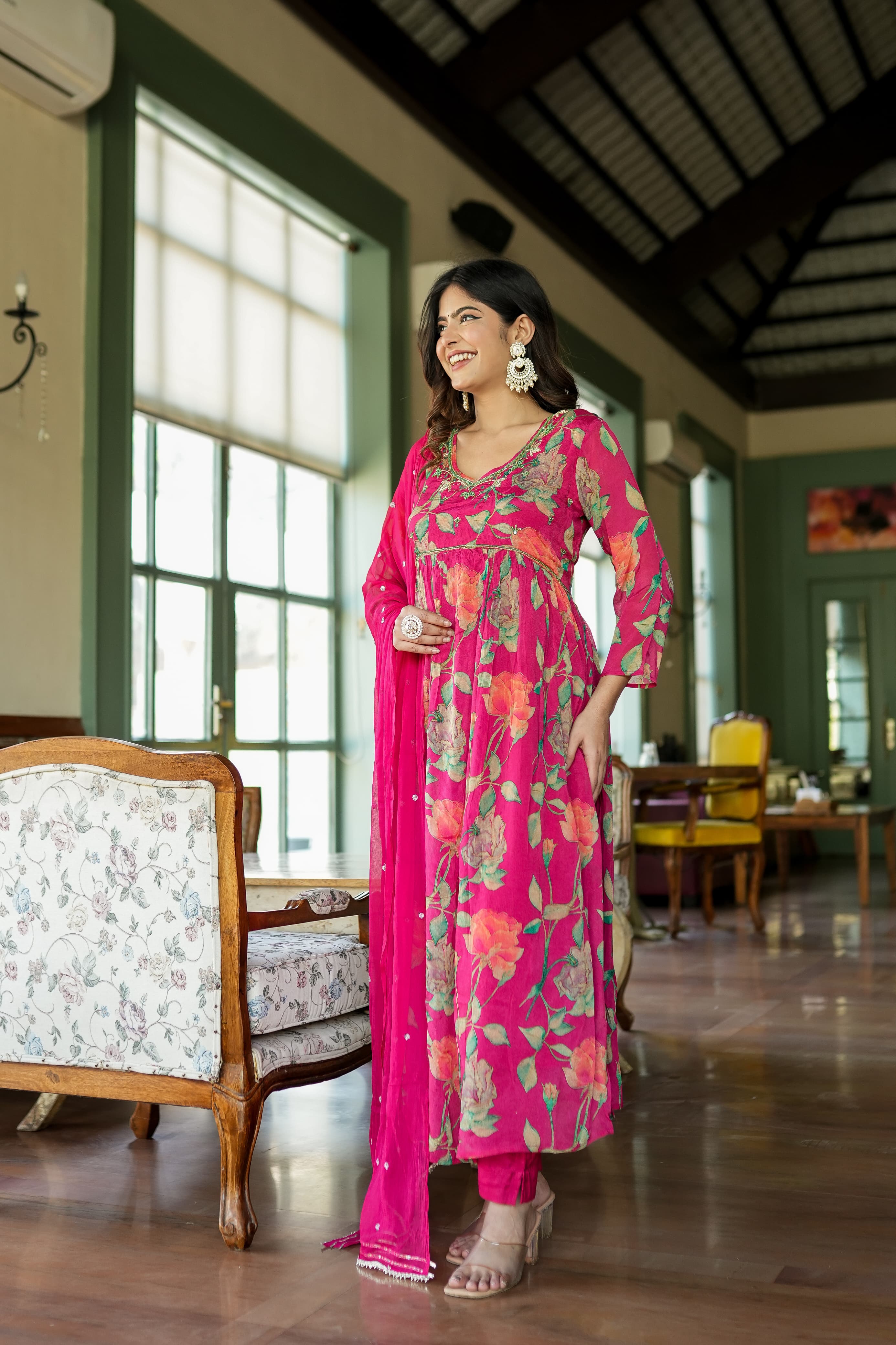 Floral Nyra Mirror Work Neckline Set Set