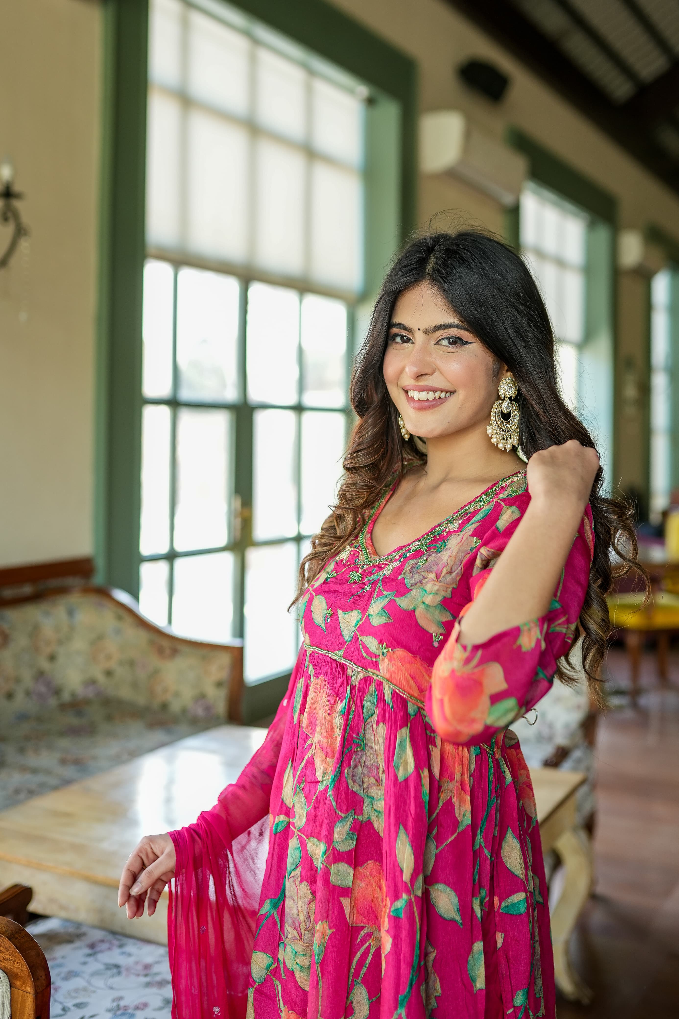 Floral Nyra Mirror Work Neckline Set Set