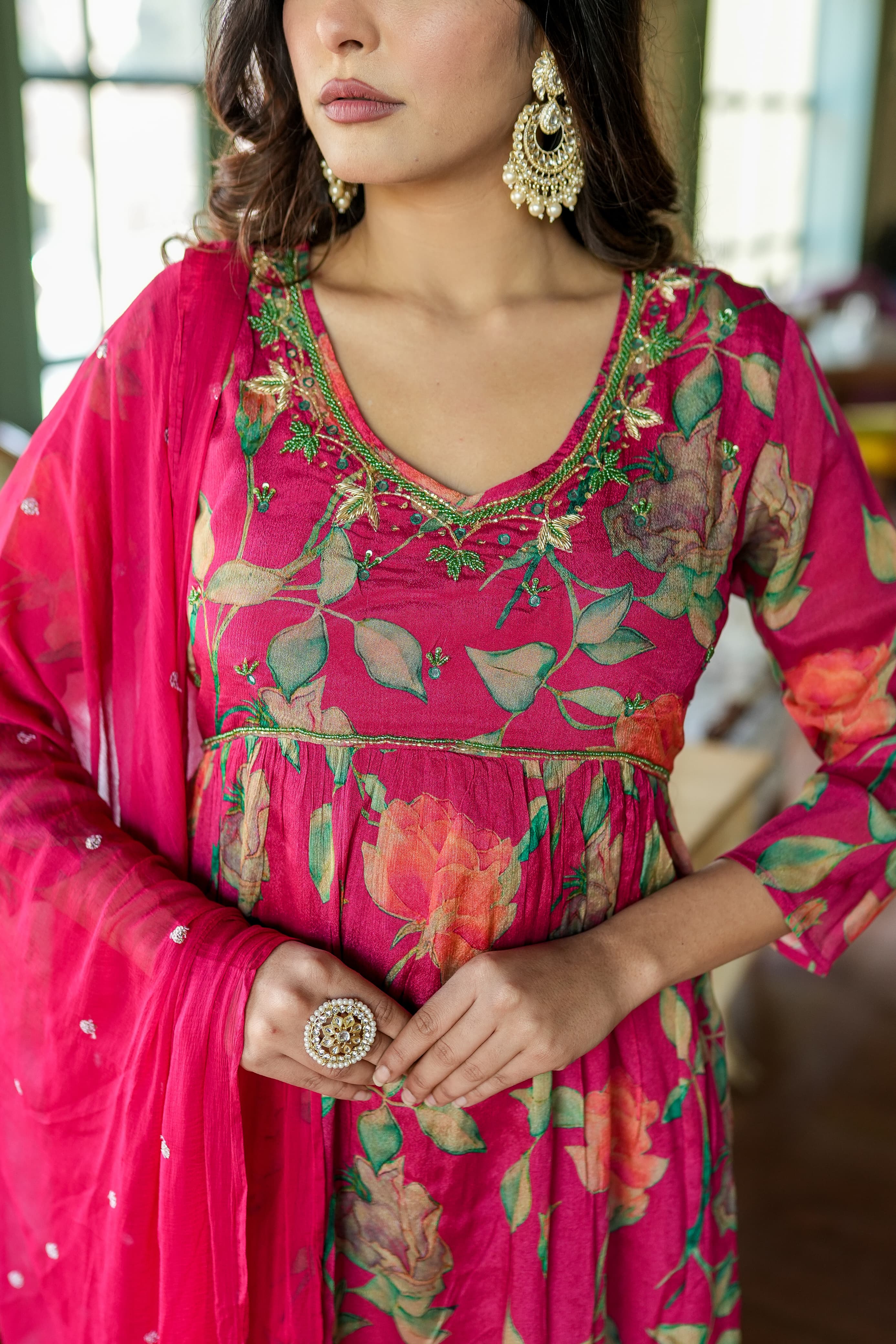 Floral Nyra Mirror Work Neckline Set Set