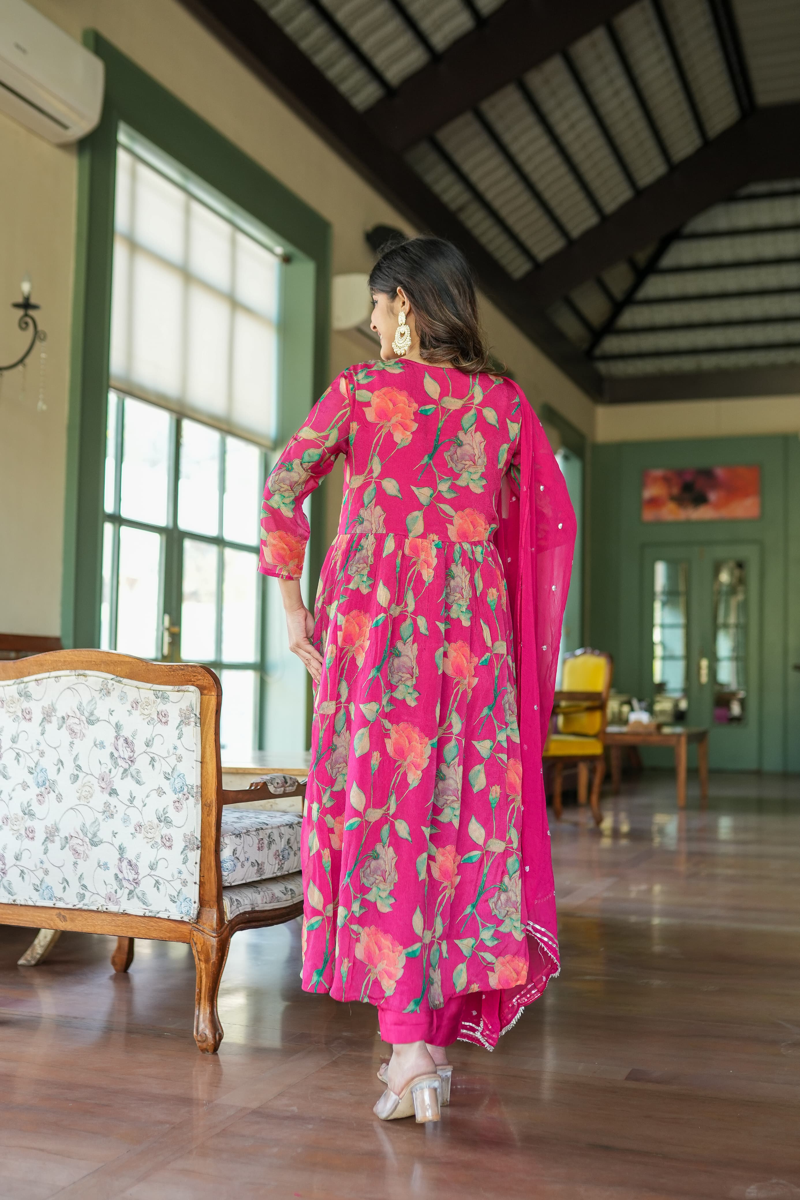 Floral Nyra Mirror Work Neckline Set Set