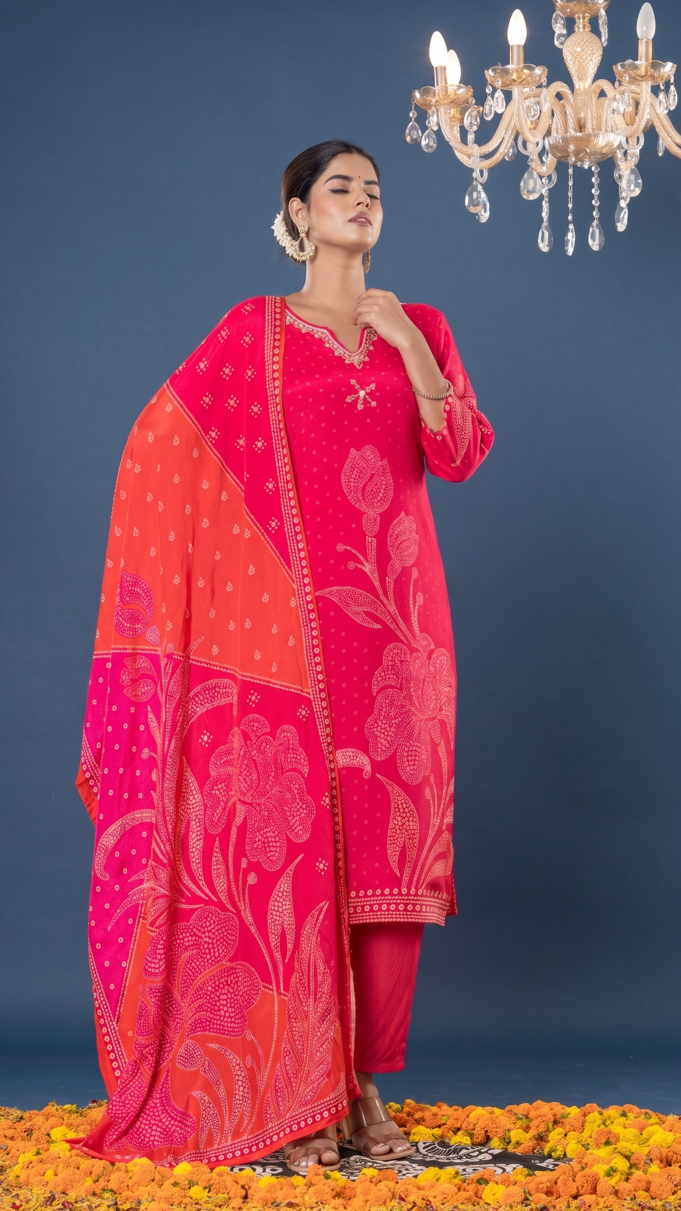 Vibrant Rani Pink & Bandhani-Style Suit Set