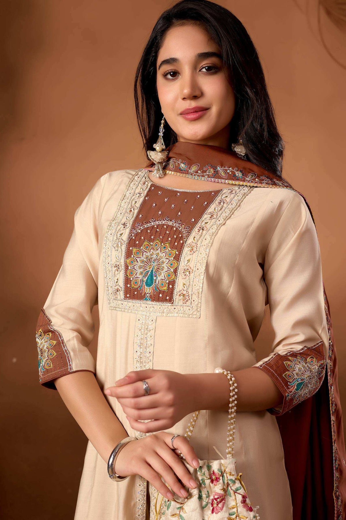 Ivory Beige Embroidered Kurta Set