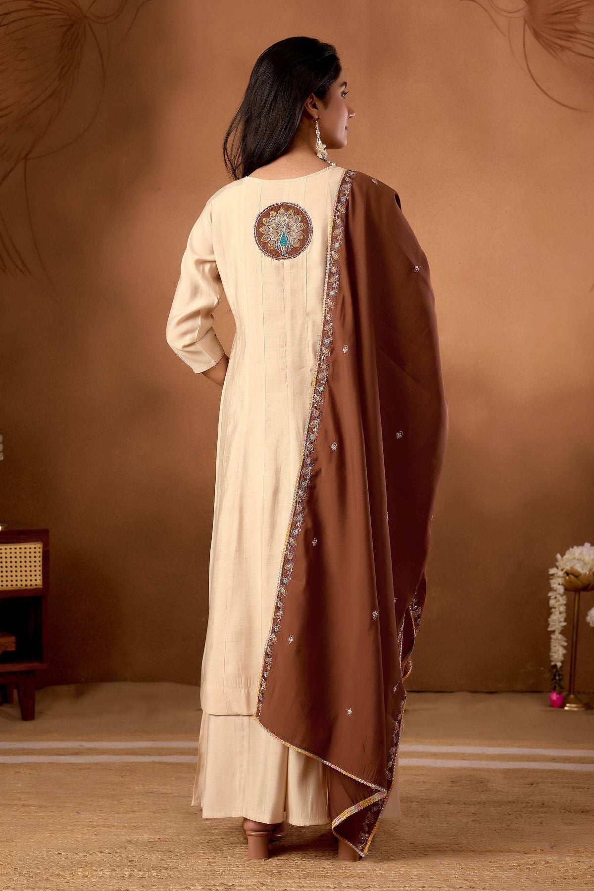 Ivory Beige Embroidered Kurta Set