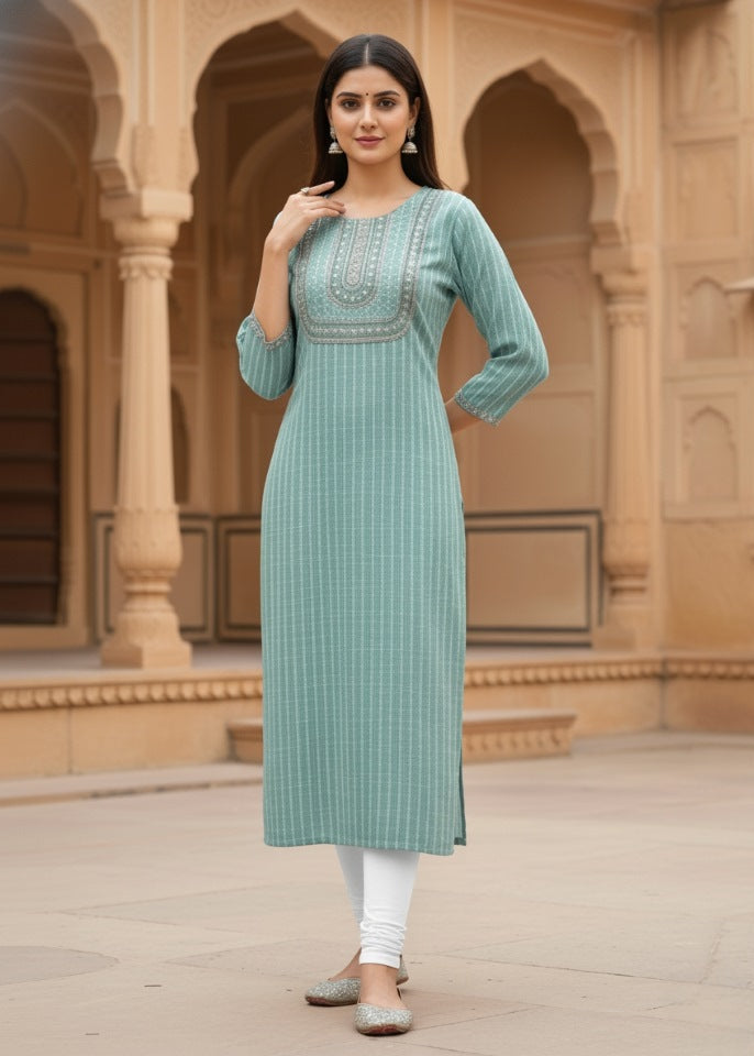 Mint Green Mirror Work Embroidered Kurti
