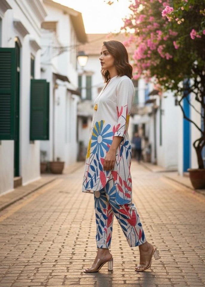Vibrant Floral Off-White Co-Ord Set