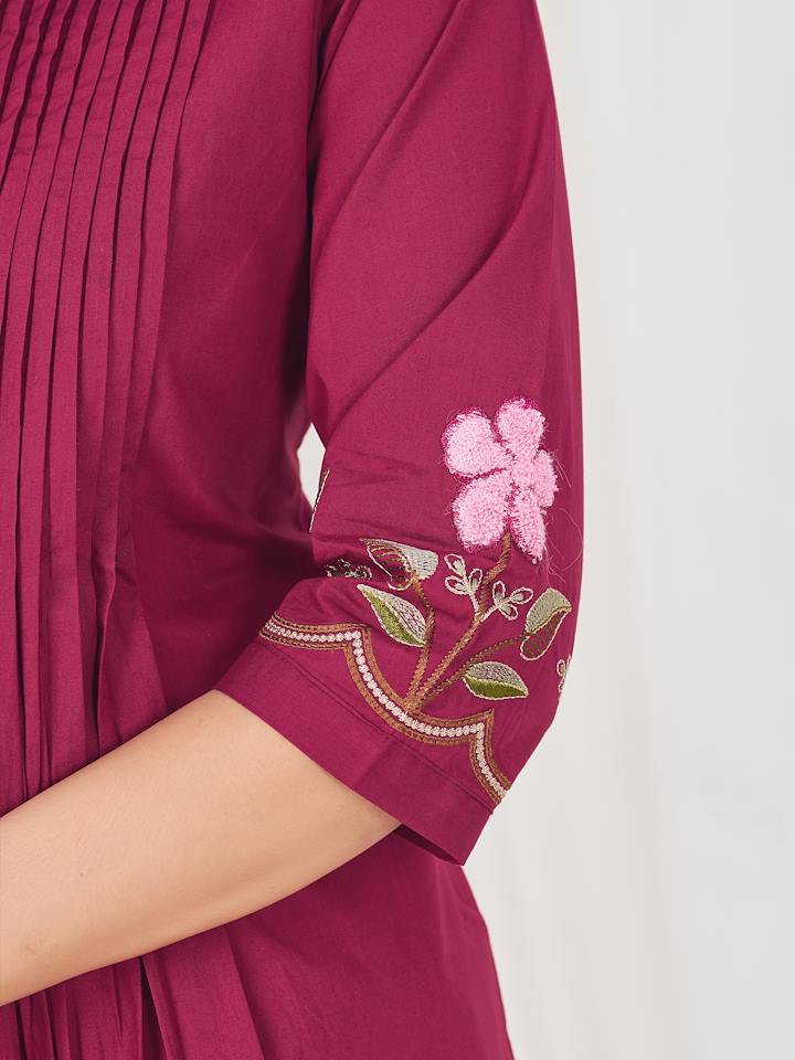 Magenta Floral Embroidered Anarkali Kurta Set
