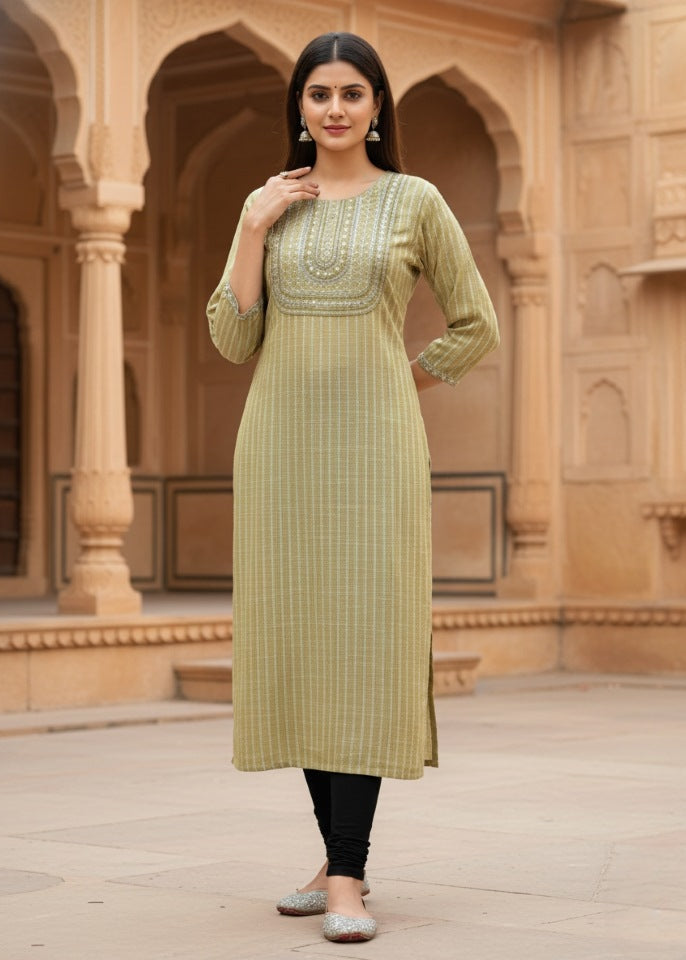 Olive Green Sequin Embroidered Kurti