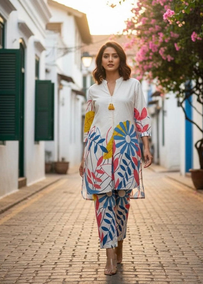 Vibrant Floral Off-White Co-Ord Set