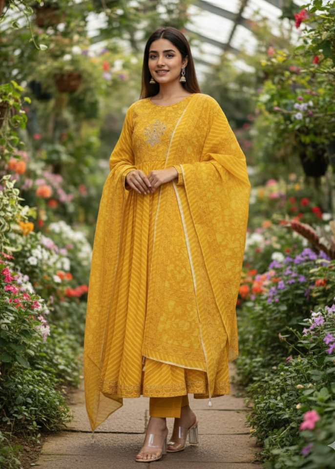 Golden Yellow Radiance Festive Embroidered Suit Set