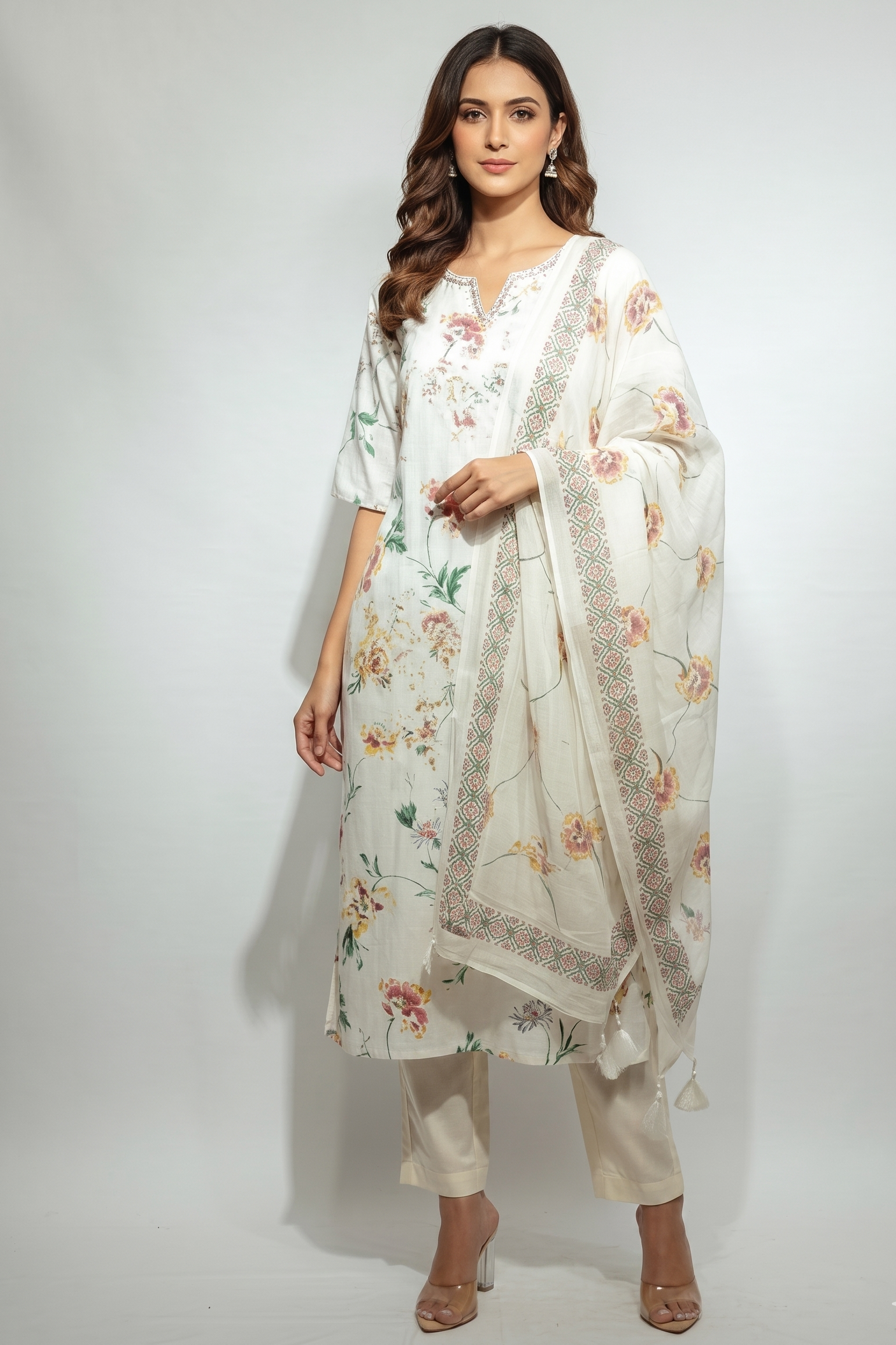 Ivory Blossom Elegance Embroidered Suit Set