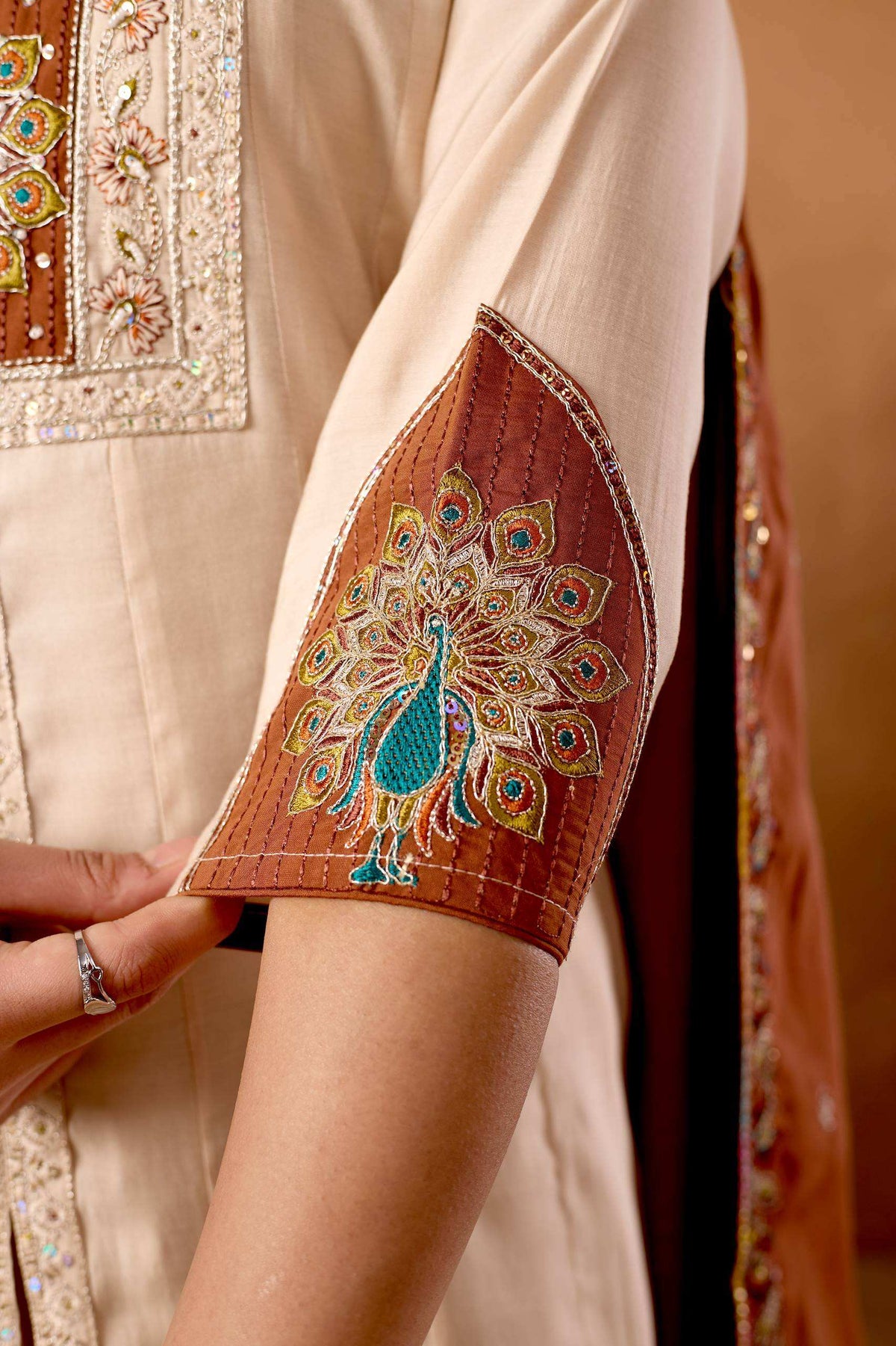Ivory Beige Embroidered Kurta Set