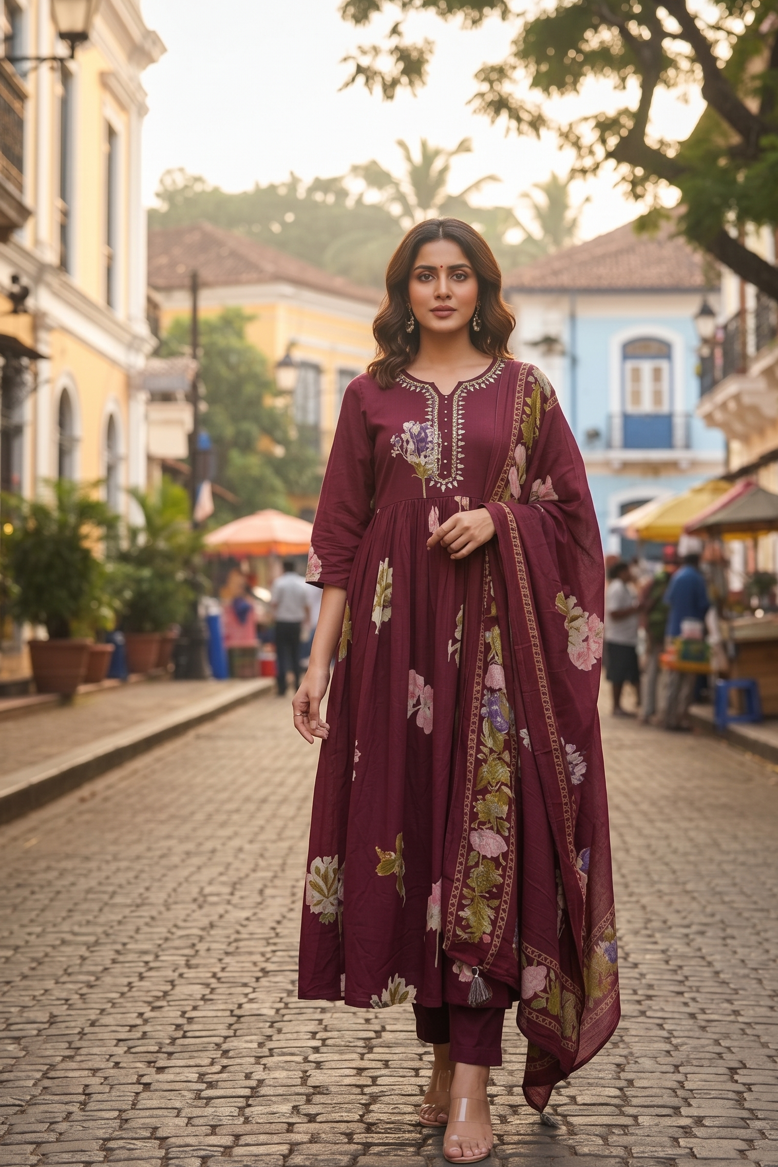 Deep Plum Grace Floral Embroidered Suit Set
