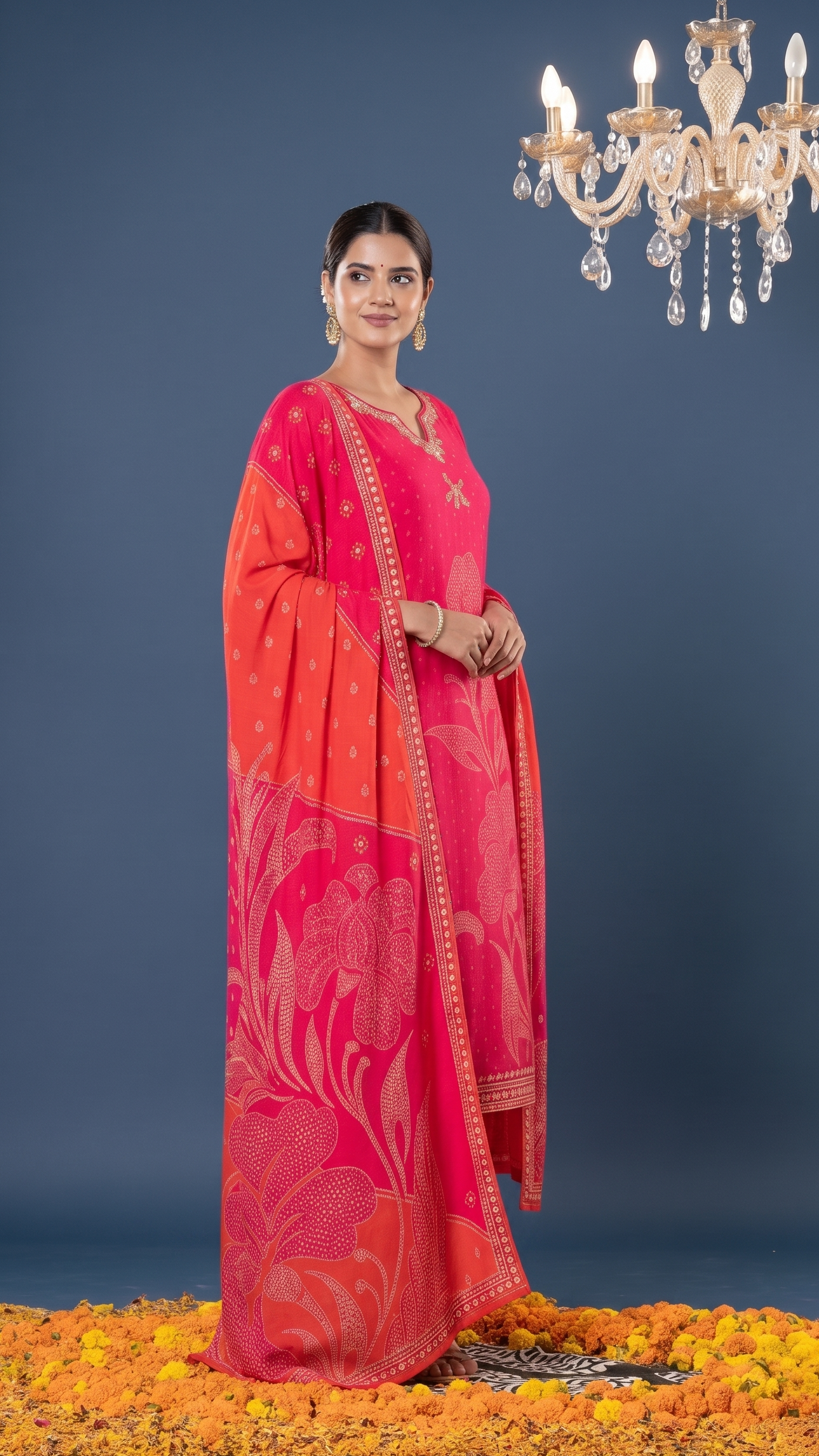 Vibrant Rani Pink & Bandhani-Style Suit Set