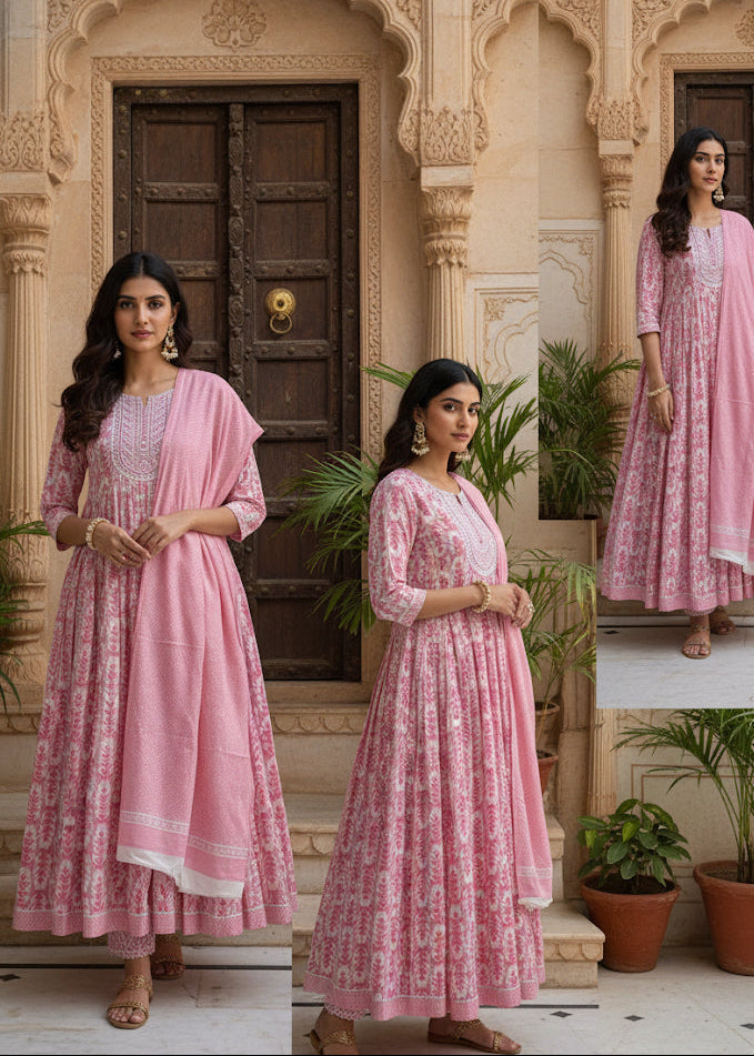 Blush Pink Embroidered Floral Kurti