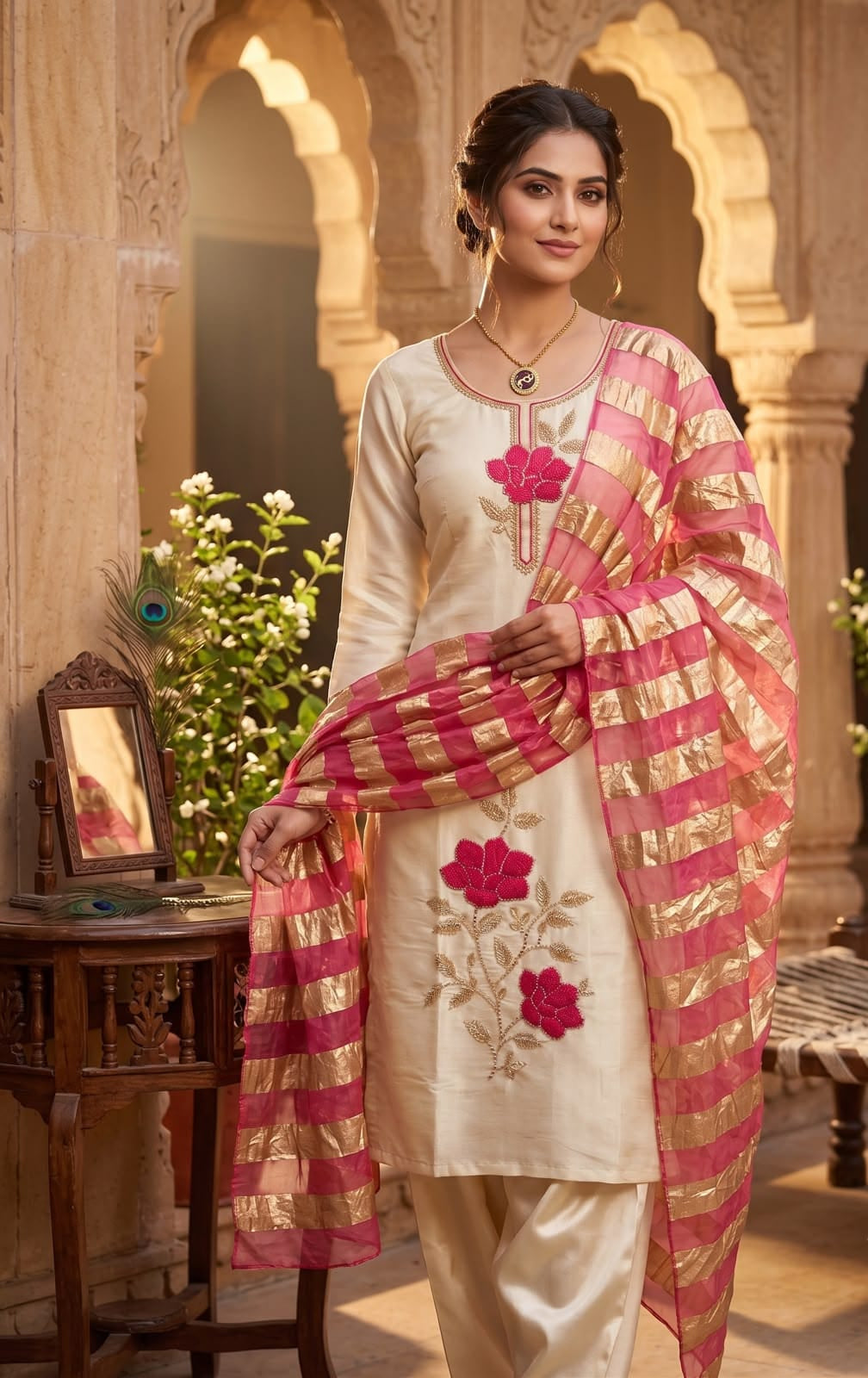 Rani Gulab Ivory Kurta Set