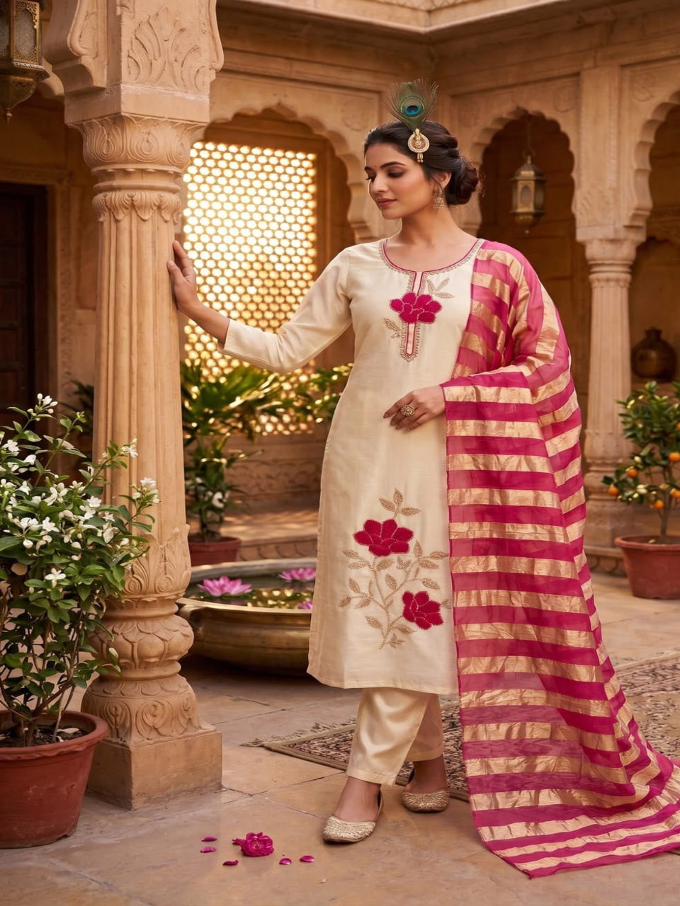 Rani Gulab Ivory Kurta Set