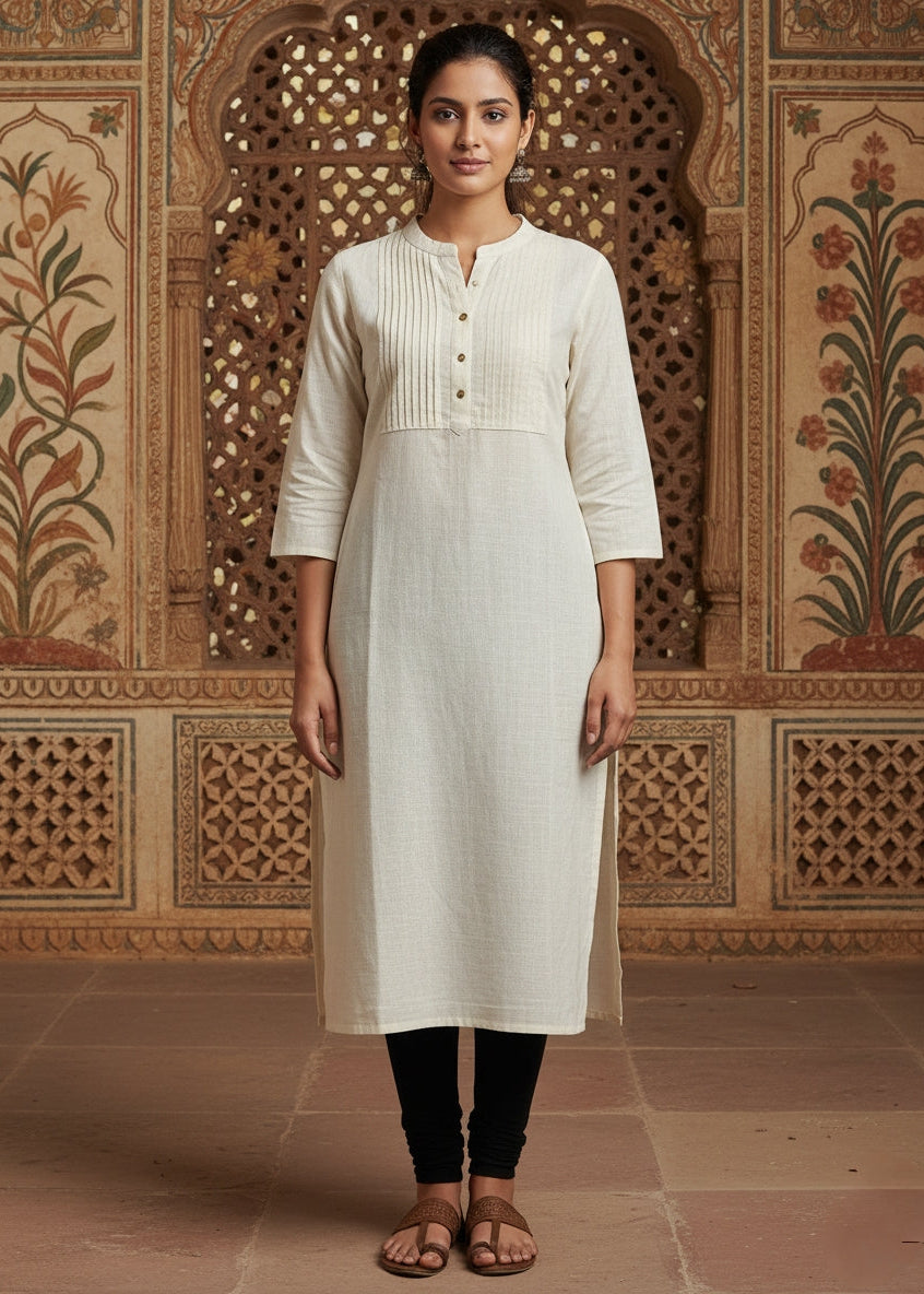 Cream Minimalist Buttoned Kurti