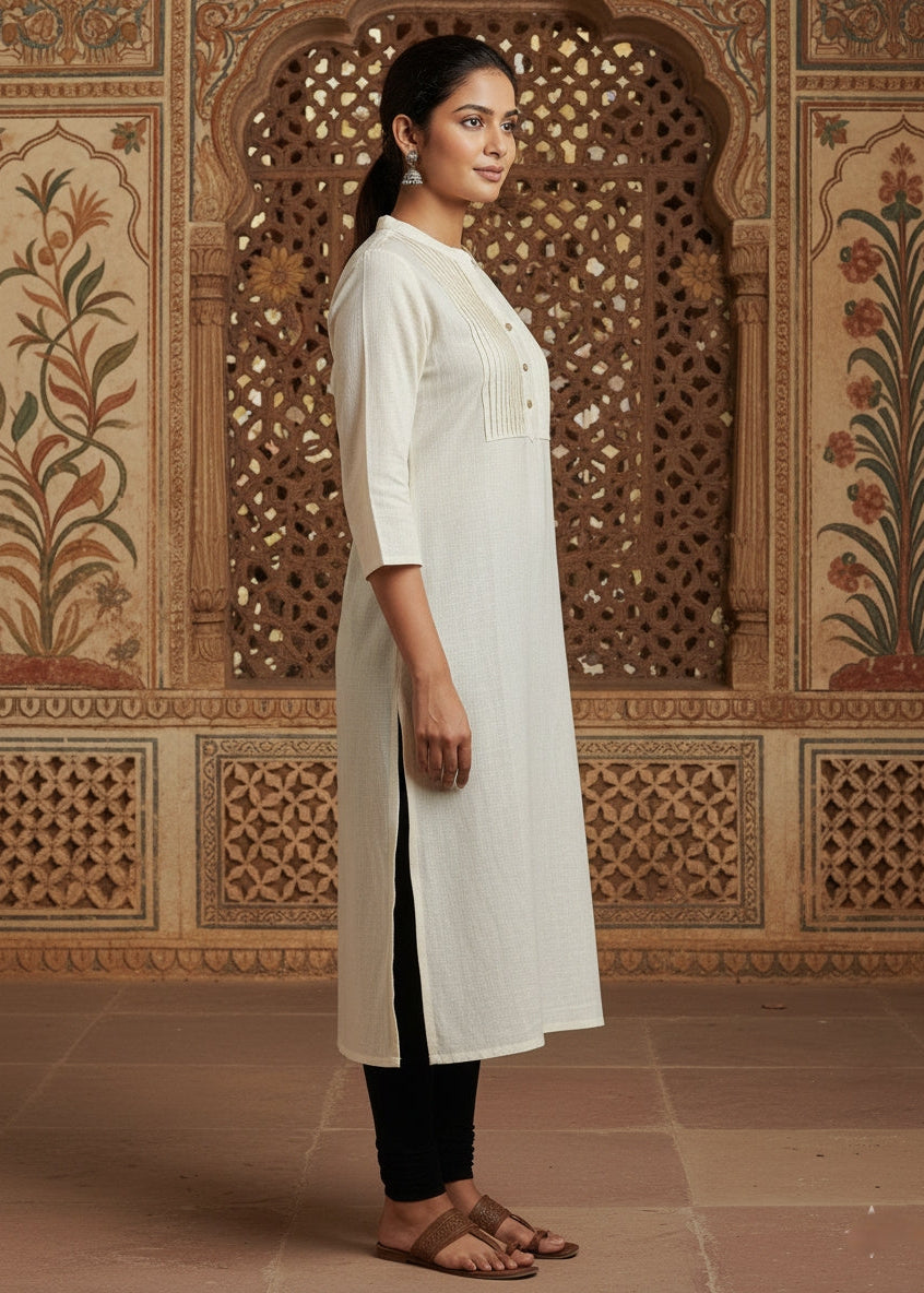 Cream Minimalist Buttoned Kurti
