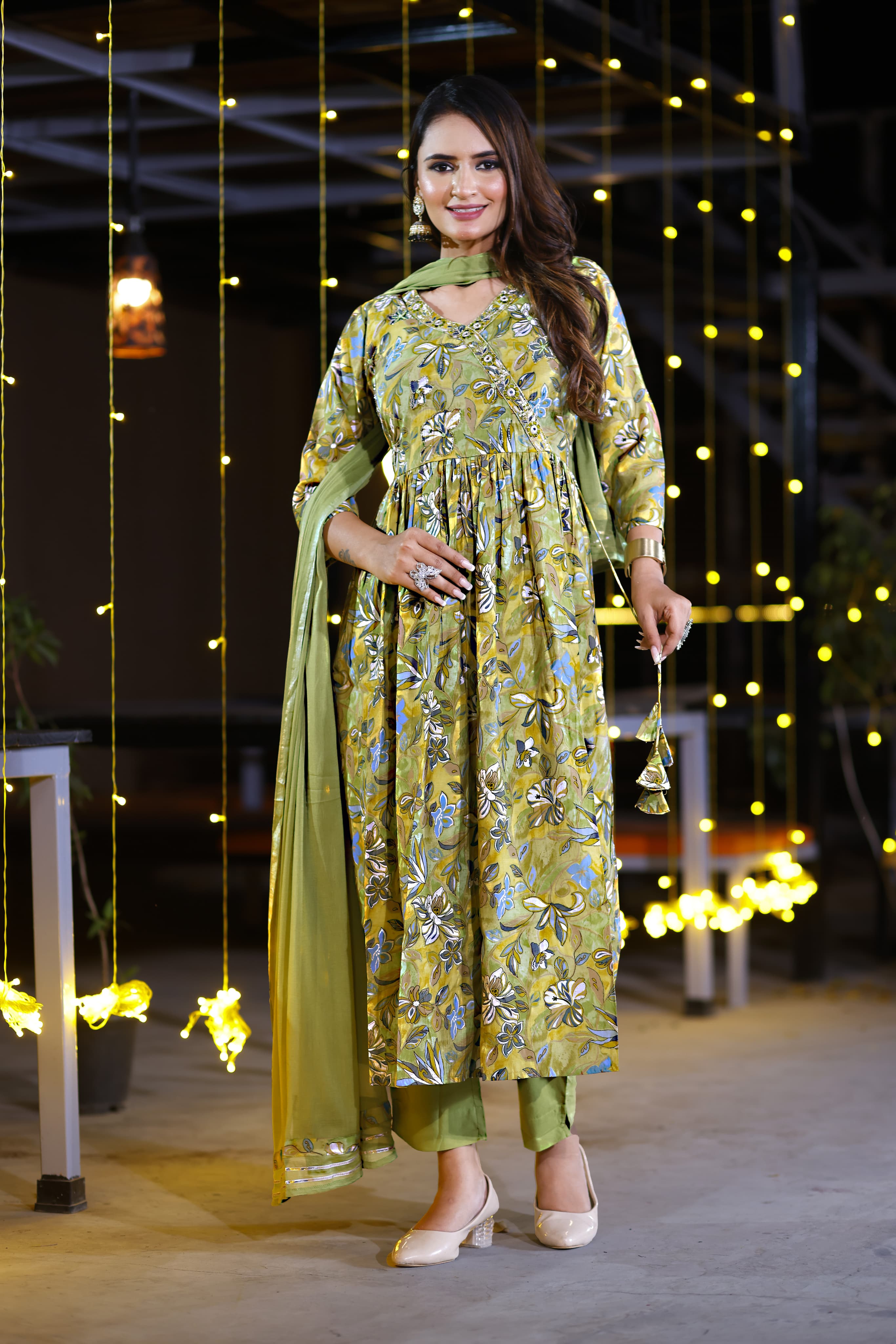 Green Floral Nyra-cut suit