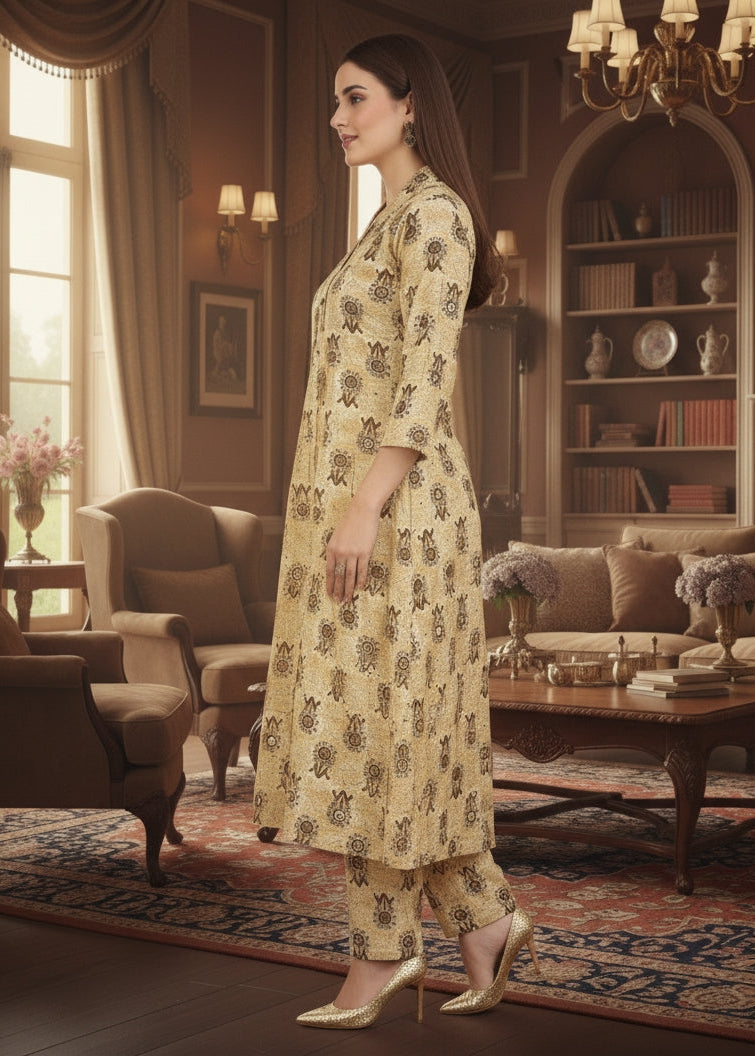 Mustard Yellow Tribal Printed Sequin Kurti