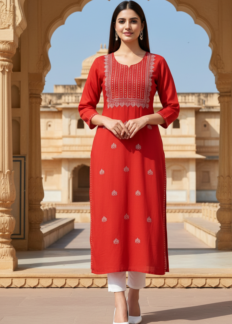 Red Radiance Mirror Work Kurti