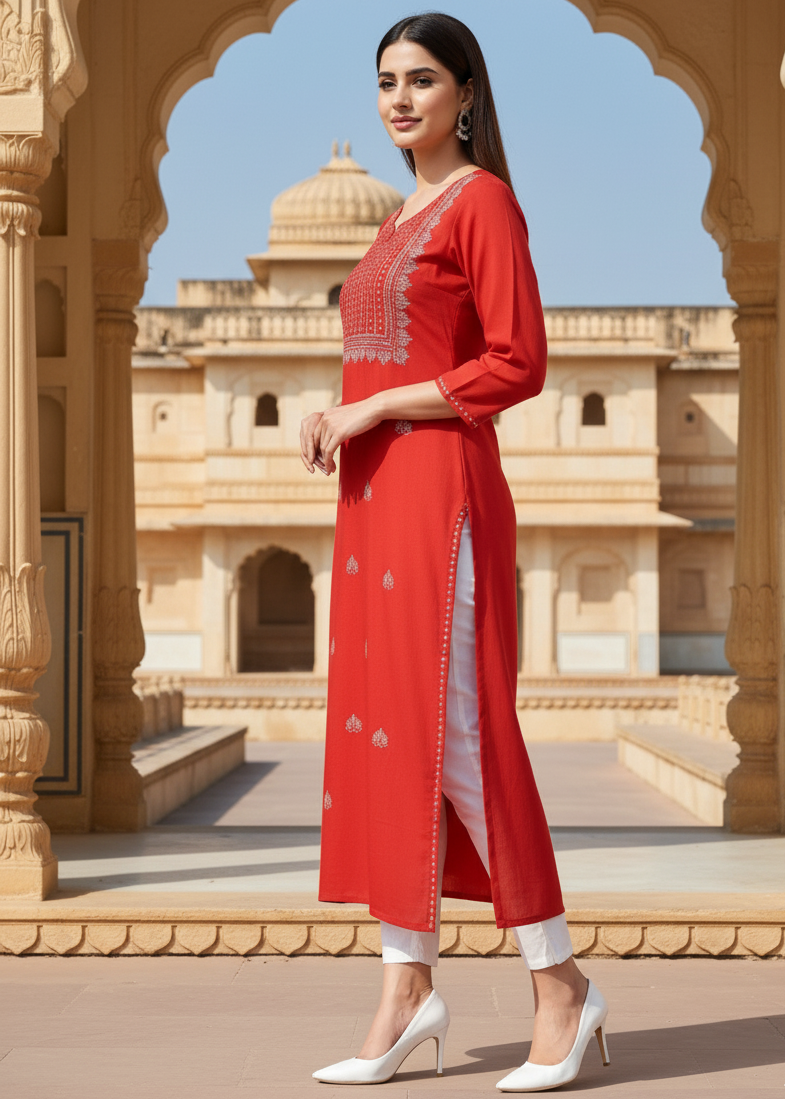 Red Radiance Mirror Work Kurti