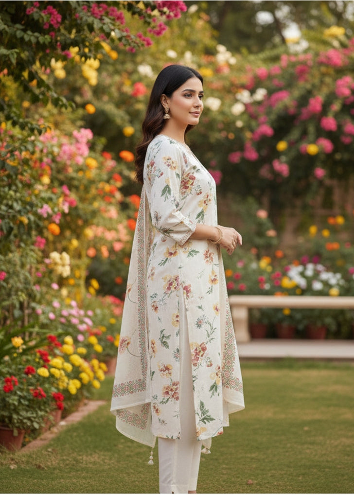 Ivory Blossom Elegance Embroidered Suit Set