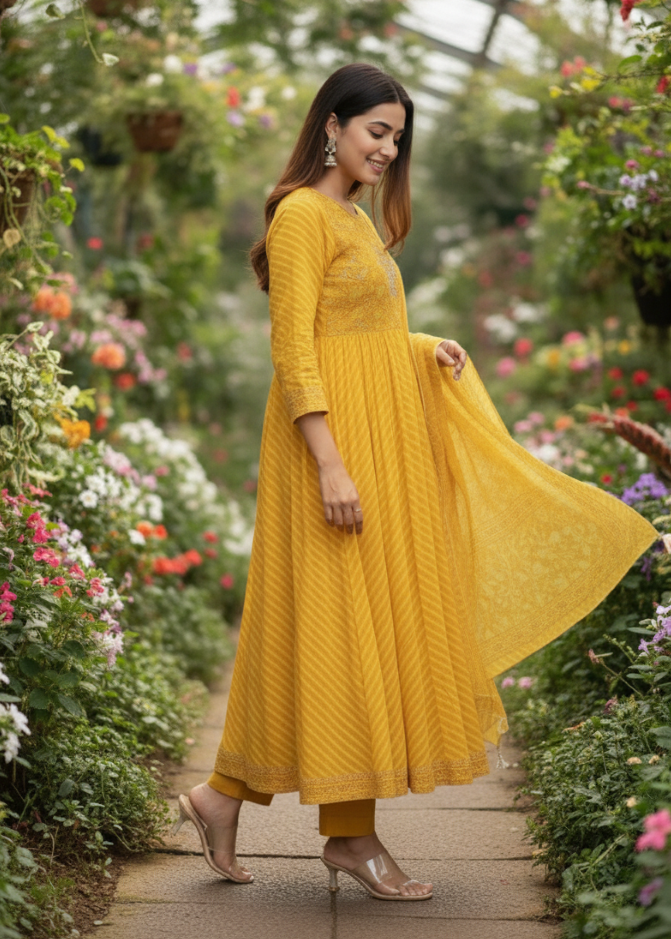 Golden Yellow Radiance Festive Embroidered Suit Set