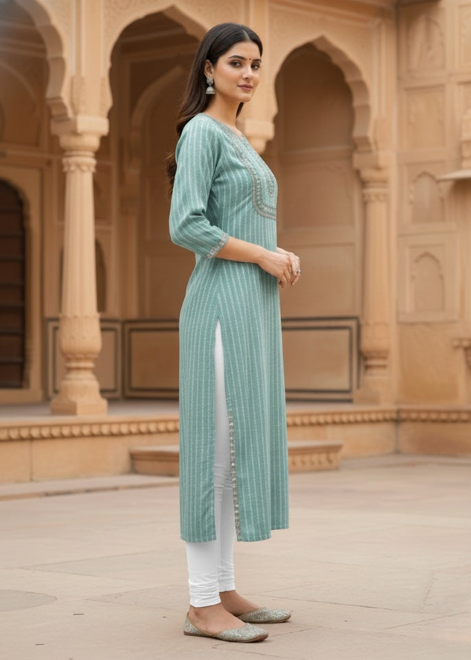 Mint Green Mirror Work Embroidered Kurti