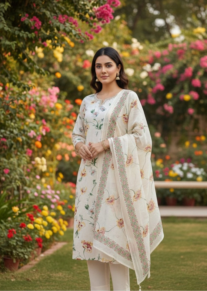 Ivory Blossom Elegance Embroidered Suit Set