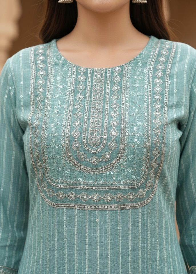 Mint Green Mirror Work Embroidered Kurti