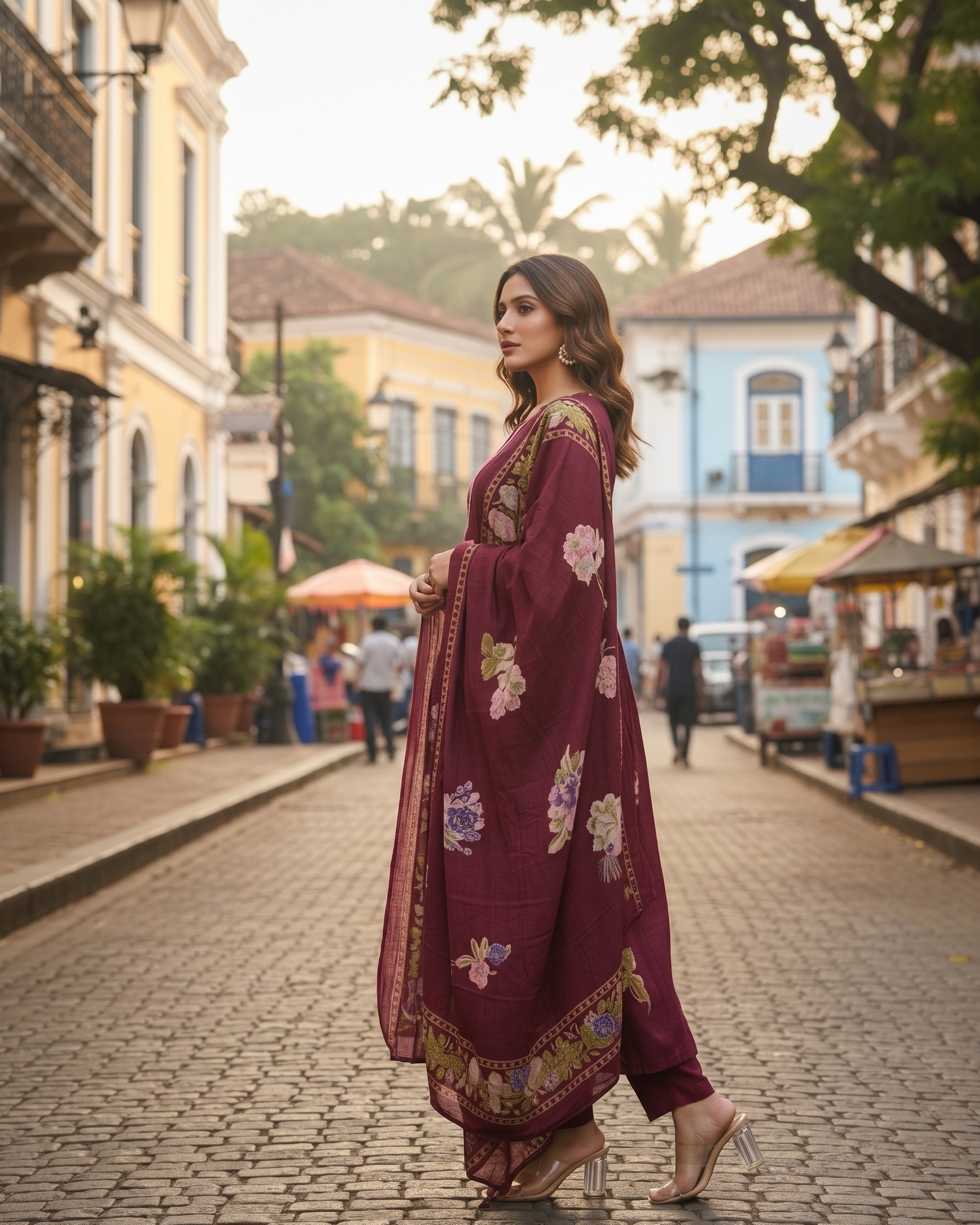 Deep Plum Grace Floral Embroidered Suit Set