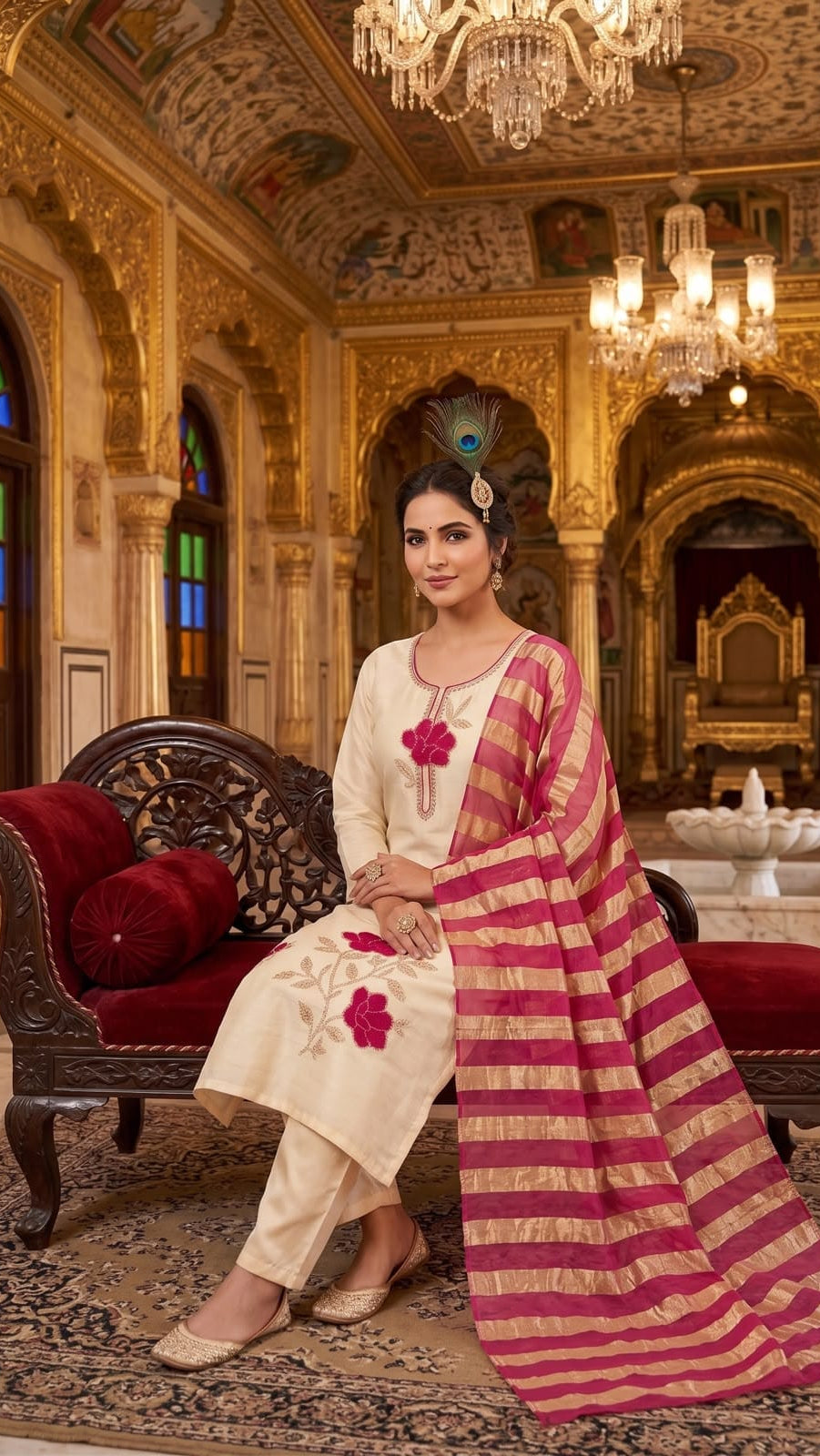 Rani Gulab Ivory Kurta Set