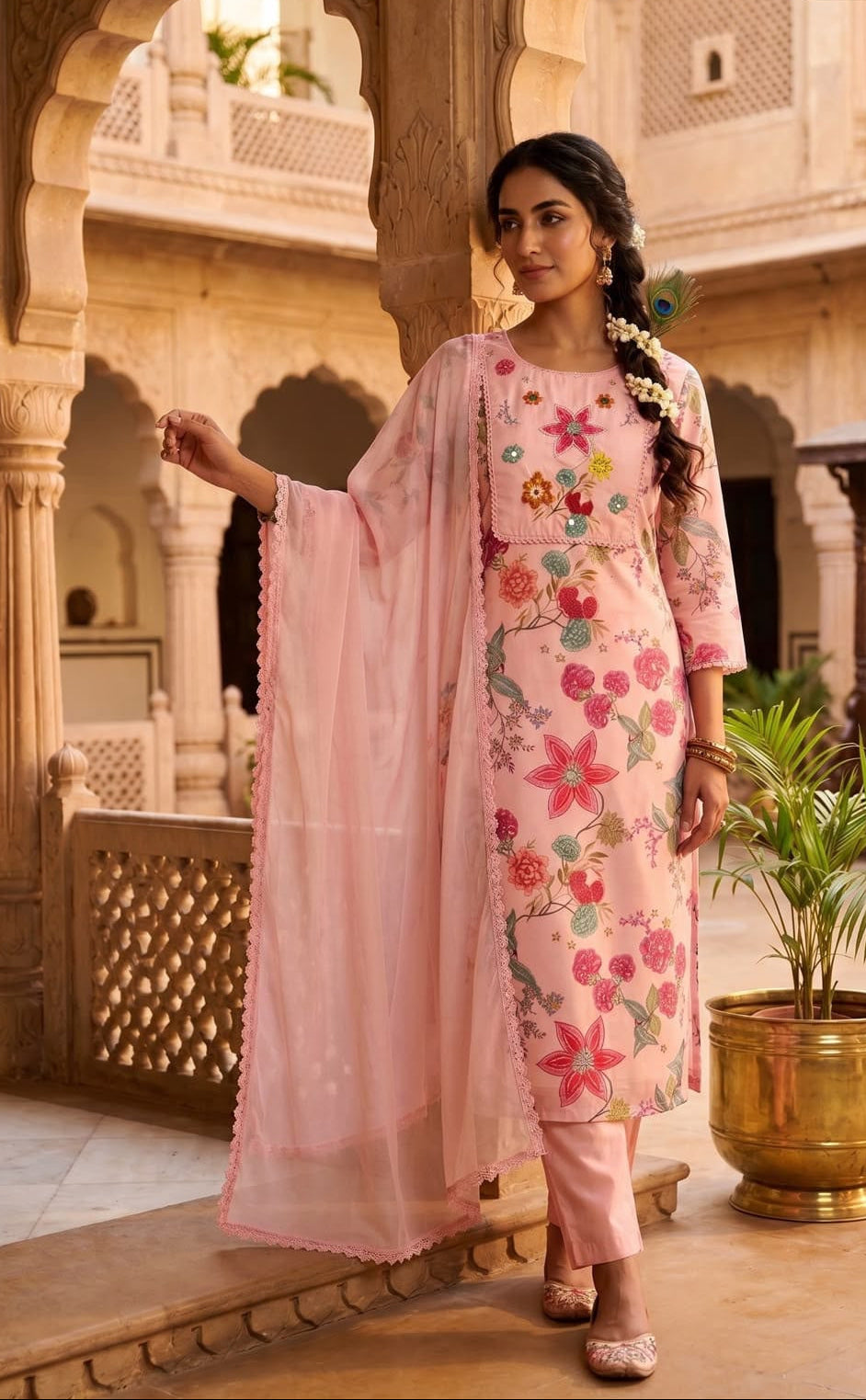 Blush Pink Floral Kurta Set