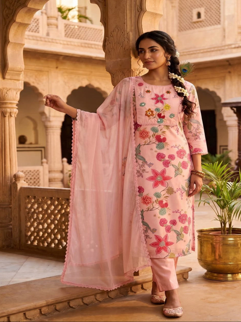 Blush Pink Floral Kurta Set